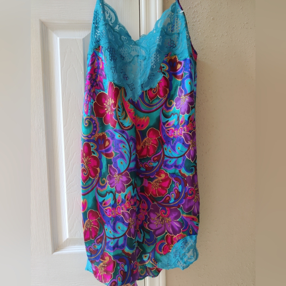 Victoria's Secret Vintage 90s Gold Label Slip Floral Lace Jewel Colors Small